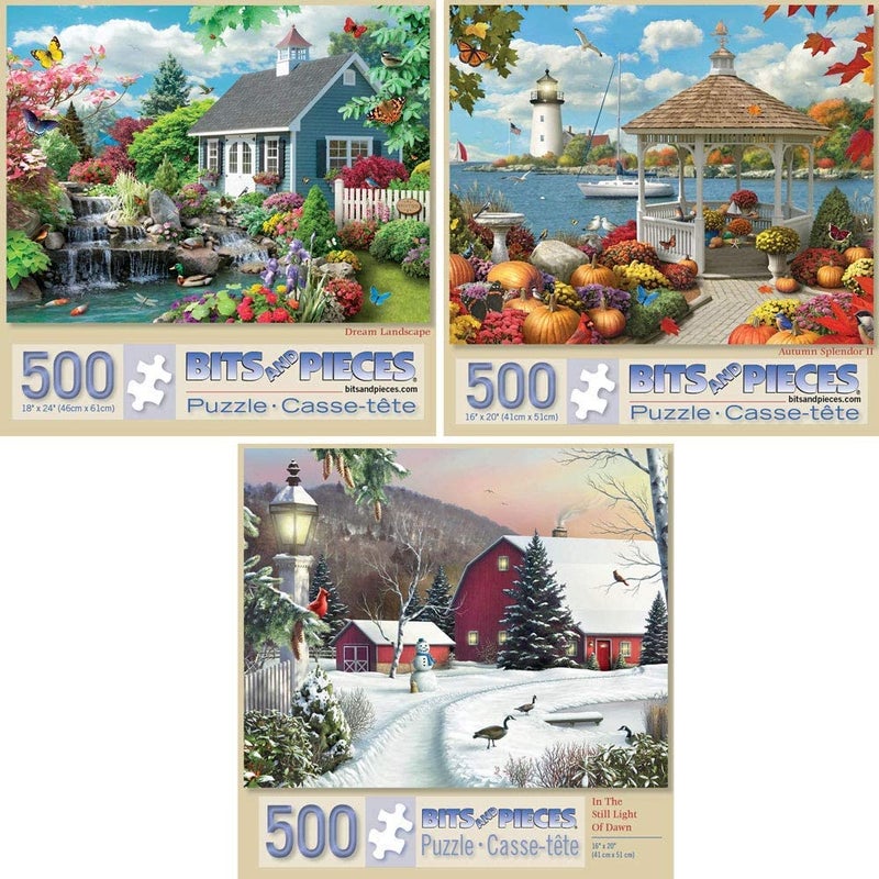 Bits and Pieces â€“ Value Set of Three Large 500 Piece Jigsaw Puzzles for Adults â€“ Nature Jigsaw Puzzles by Artist Alan Giana, Completed Puzzle Size: 18" x 24" - Image 1